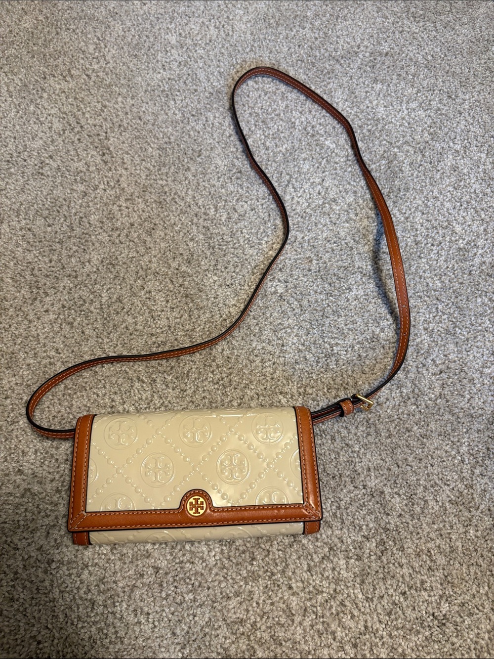 Tory Burch Cream and Tan Crossbody Wallet
